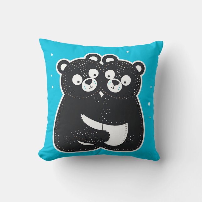 🐻🖤 Cute Hugging Black Bears Cosy Decor Gift ✨ Cushion (Front)
