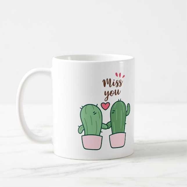 Cute Hugging Cactus Miss You Coffee Mug (Left)