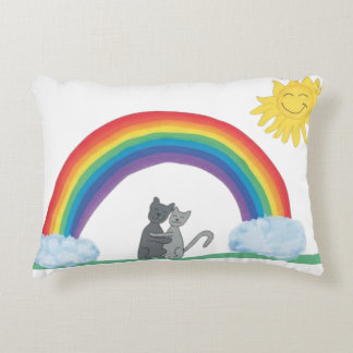 Cute Hugging Cats Under Rainbow and Sun Accent Pil Decorative Cushion
