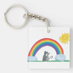 Cute Hugging Cats Under Rainbow and Sun Keychain