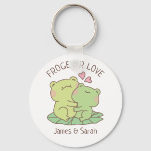 Cute Hugging Frogs Frogever Love Pun Key Ring