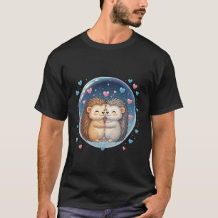 Cute Hugging Hedgehog in Starry Bubble Kawaii Art T-Shirt