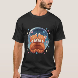 Cute Hugging Red Panda in Starry Bubble Kawaii Art T-Shirt