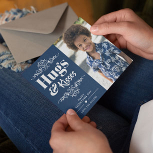 Cute Hugs & Kisses Valentine Photo Holiday Card