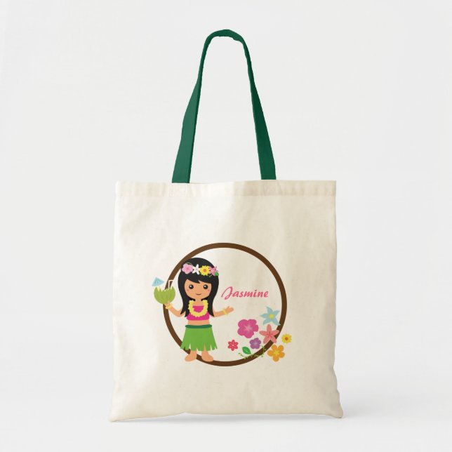 Cute Hula Girl Hawaiian Luau Themed Tote Bag (Front)