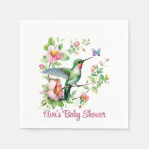 Cute Hummingbird and Butterfly Girl Baby Shower Napkin