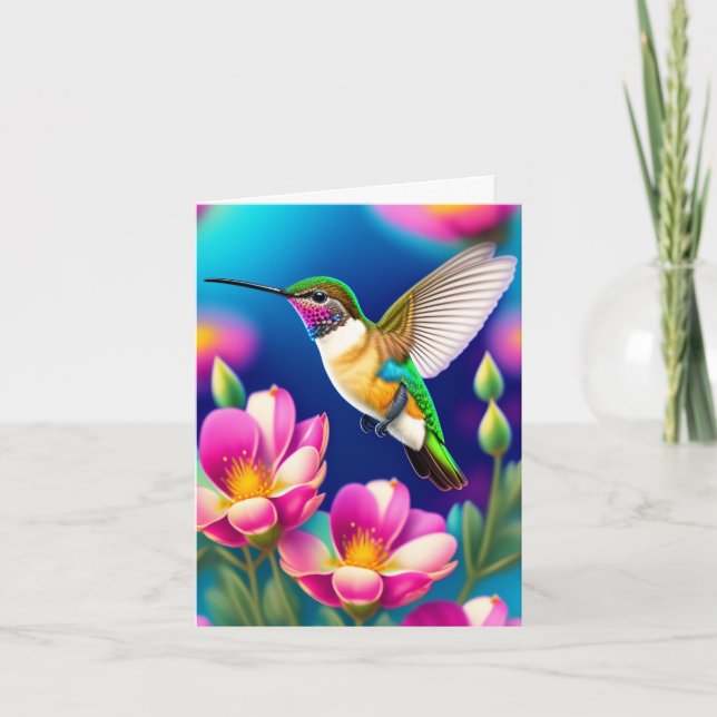 Cute Hummingbird and Flowers Mother's Day Card (Front)
