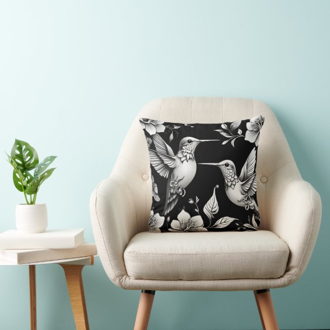 Cute Hummingbird Black & White Design Cushion (Chair)