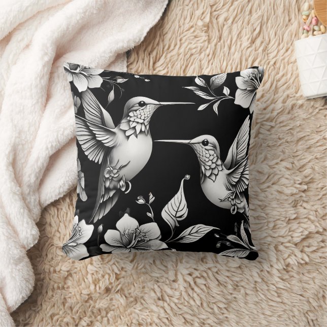 Cute Hummingbird Black & White Designer Cushion (Blanket)