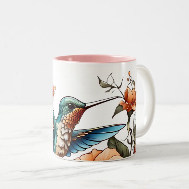 Cute Hummingbird Collection of Two-Tone Coffee Mug (Front Right)