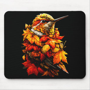 Cute Hummingbird Fall Leaves Forest Vibes Autumn A Mouse Pad