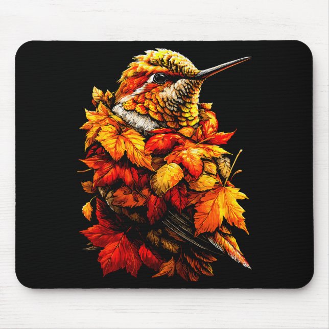 Cute Hummingbird Fall Leaves Forest Vibes Autumn A Mouse Pad (Front)