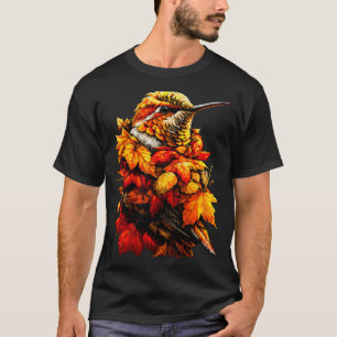 Cute Hummingbird Fall Leaves Forest Vibes Autumn A T-Shirt
