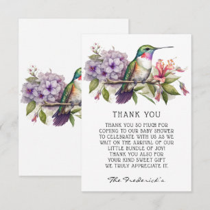 Cute Hummingbird Flora Baby Shower Thank You Cards