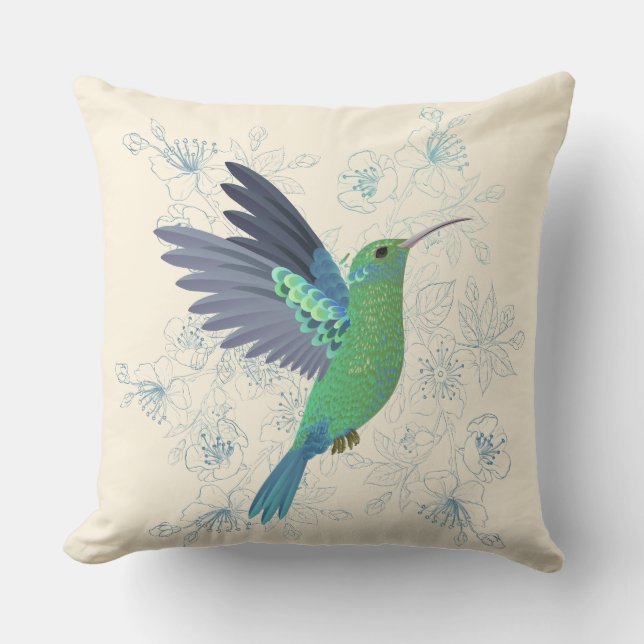Cute Hummingbird Floral Cushion (Front)