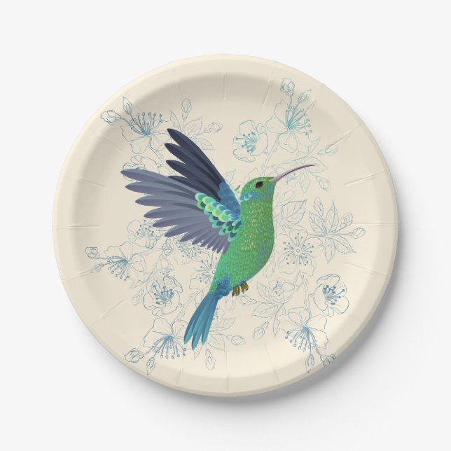 Cute Hummingbird Floral Paper Plate (Front)