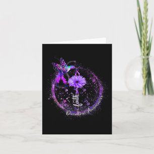 Cute Hummingbird Holding Purple Ribbon Overdose Aw Card
