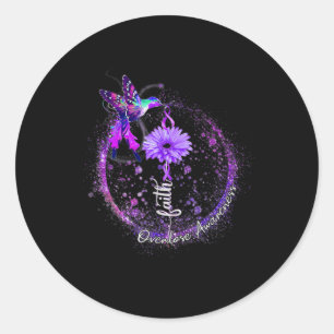 Cute Hummingbird Holding Purple Ribbon Overdose Aw Classic Round Sticker