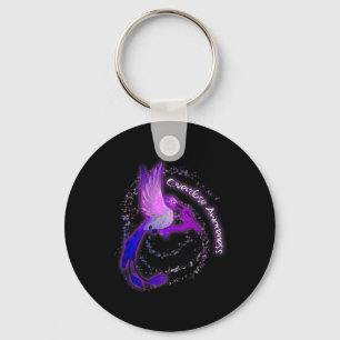 Cute Hummingbird Holding Purple Ribbon Overdose Aw Key Ring