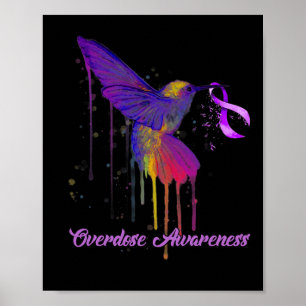 Cute Hummingbird Holding Purple Ribbon Overdose Aw Poster