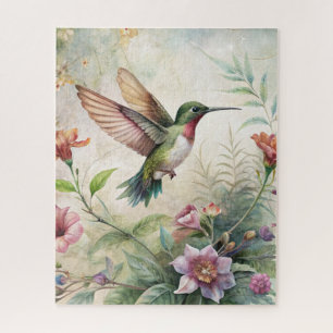 Cute Hummingbird on Flowers Jigsaw Puzzle
