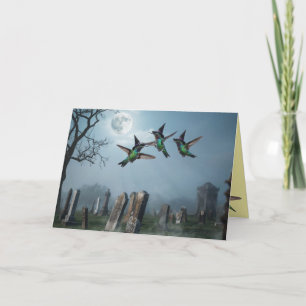 Cute Hummingbird Witch Halloween Card