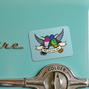 Cute Hummingbirds Add Your Own Text Ribbon Artwork Magnet