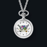 Cute Hummingbirds Add Your Own Text Ribbon Cartoon Watch<br><div class="desc">Cute hummingbirds on a watch. Use "Edit this design" to add your own text and create a unique, customized gift. Show your love for animals, the outdoors and the natural world with this happy hummingbirds watch. Drawn in a cartoon, tattoo style, but loosely based on the 'golden-tailed sapphire' and 'broad-tailed'...</div>