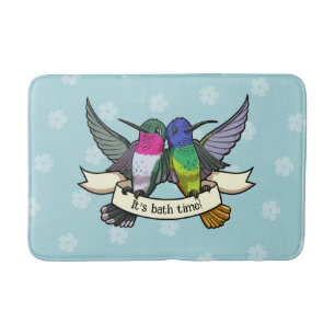 Cute Hummingbirds It's Bath Time! Ribbon Cartoon Mat