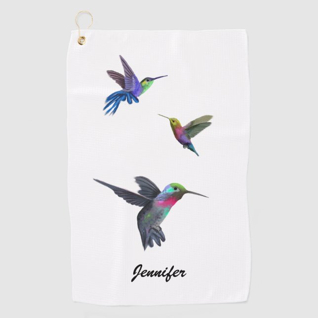 Cute Hummingbirds Monogram Golf Towel (Front)