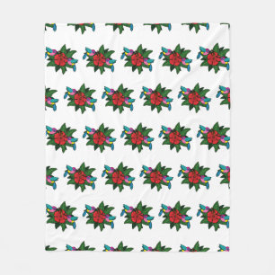 Cute Hummingbirds on Hibiscus Flower Cartoon - W Fleece Blanket