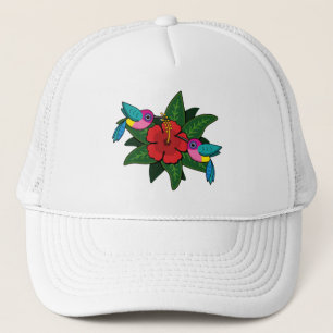 Cute Hummingbirds on Hibiscus Flower Cartoon - W Trucker Hat