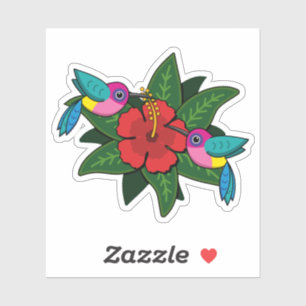 Cute Hummingsbirds on Hibiscus Flower Cartoon