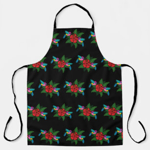 Cute Hummingsbirds on Hibiscus Flower Cartoon Apron