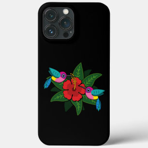 Cute Hummingsbirds on Hibiscus Flower Cartoon iPhone 13 Pro Max Case