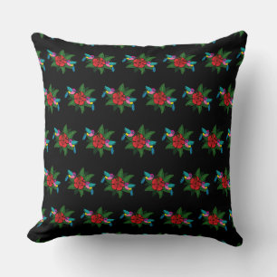 Cute Hummingsbirds on Hibiscus Flower Cartoon Cushion