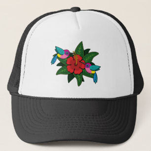 Cute Hummingsbirds on Hibiscus Flower Cartoon Trucker Hat