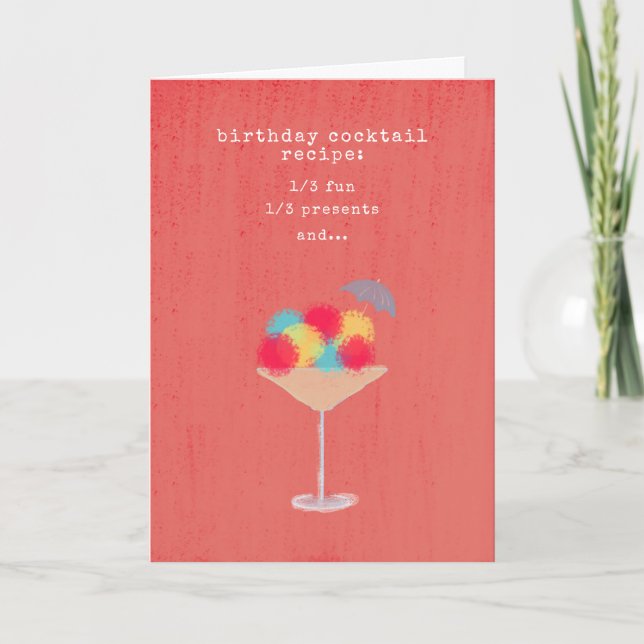 Cute Humour Cocktail Recipe Simple Modern Birthday Card (Front)