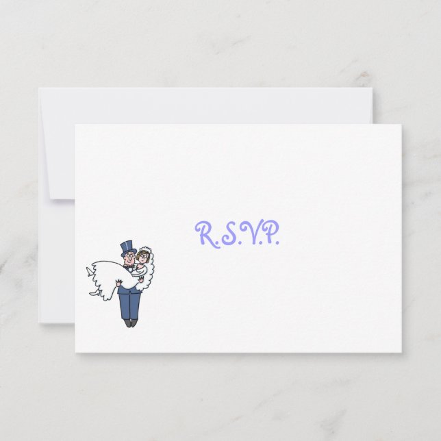 Cute Humourous Bride and Groom Cartoon RSVP Card (Front)