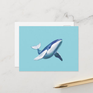 Cute Humpback Whale Swimming Drawing Postcard