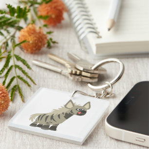 Cute Hungry Cartoon Striped Hyena Acrylic Keychain