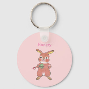 Cute Hungry & Sleepy Bunny Rabbit Pink Keychain