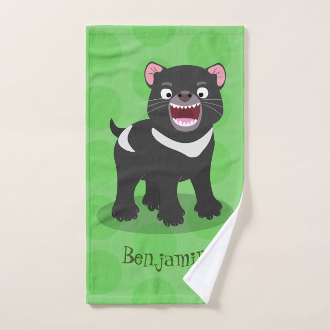 Cute hungry Tasmanian devil cartoon illustration Bath Towel Set (Hand Towel)