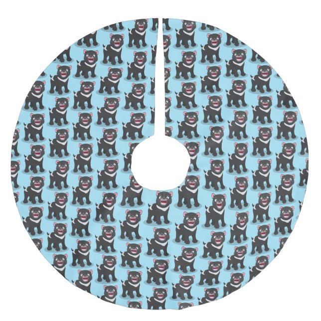 Cute hungry Tasmanian devil cartoon illustration Brushed Polyester Tree Skirt (Front)