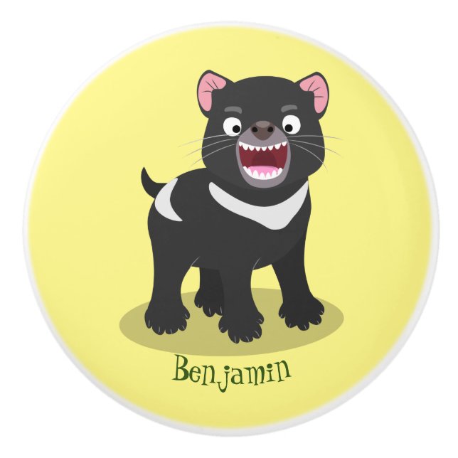 Cute hungry Tasmanian devil cartoon illustration Ceramic Knob (Front)