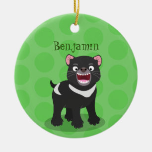 Cute hungry Tasmanian devil cartoon illustration Ceramic Ornament