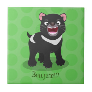 Cute hungry Tasmanian devil cartoon illustration Ceramic Tile