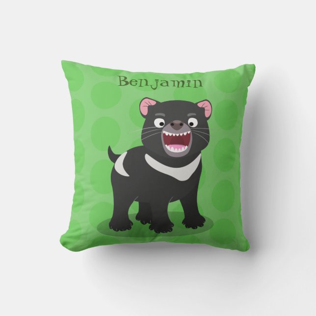 Cute hungry Tasmanian devil cartoon illustration Cushion (Front)