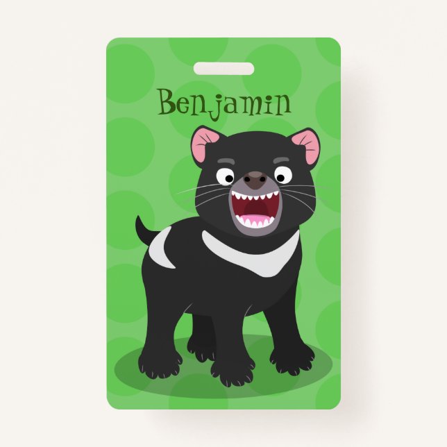 Cute hungry Tasmanian devil cartoon illustration ID Badge (Front)