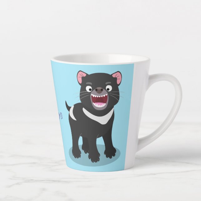 Cute hungry Tasmanian devil cartoon illustration Latte Mug (Right)